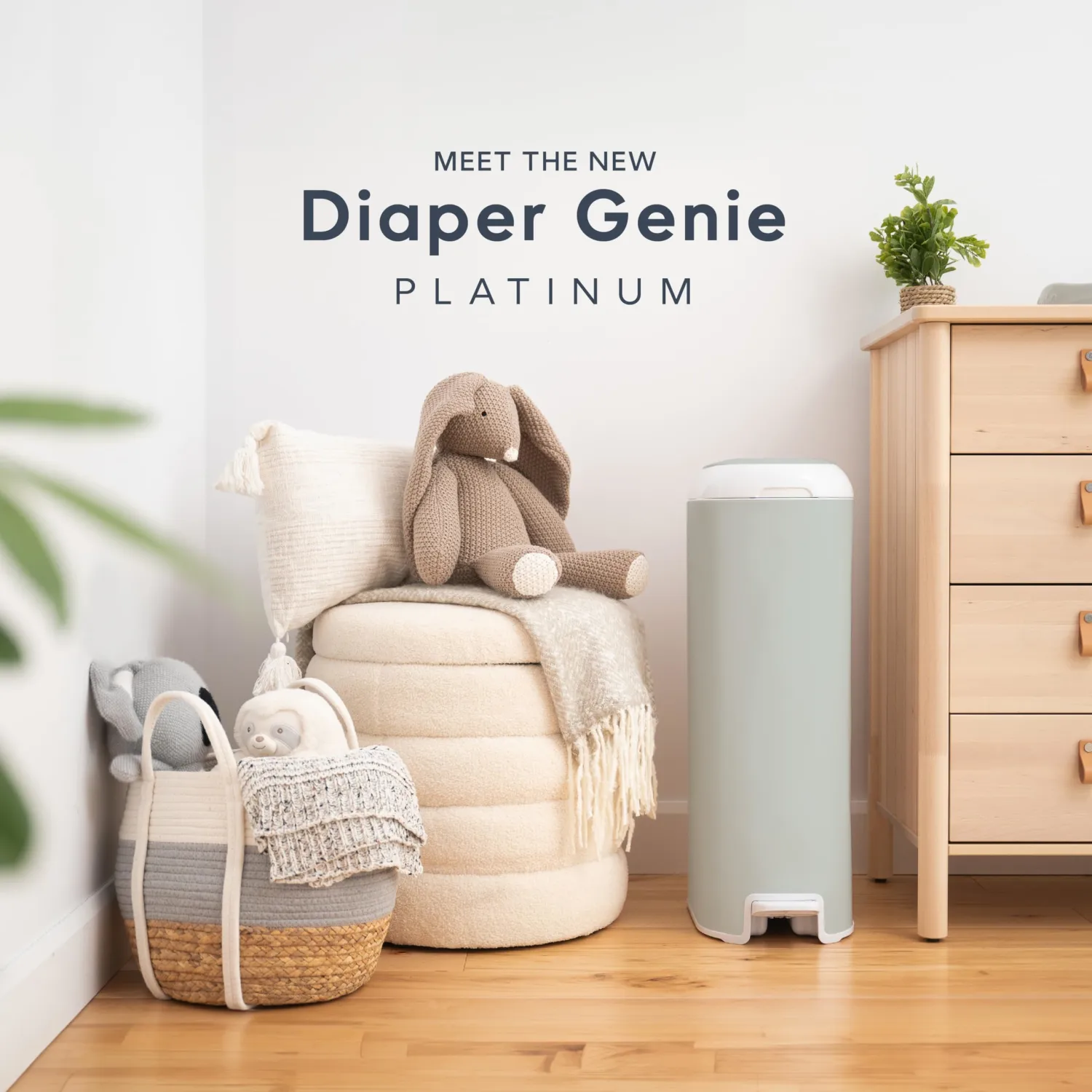Diaper Genie Platinum Pail (Sage Green) is Made in Durable Stainless Steel and Includes 1 Easy Roll Refill with 18 Bags That can Last up to 5 Months.