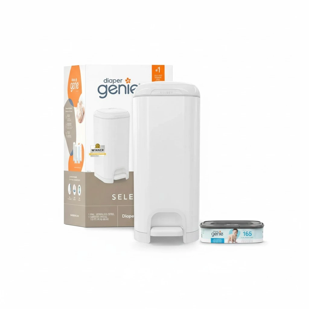 Diaper Genie Select Pail is Made of Durable Stainless Steel and Includes 1 Starter Square Refill That can Hold up to 165 Newborn-Sized Diapers.