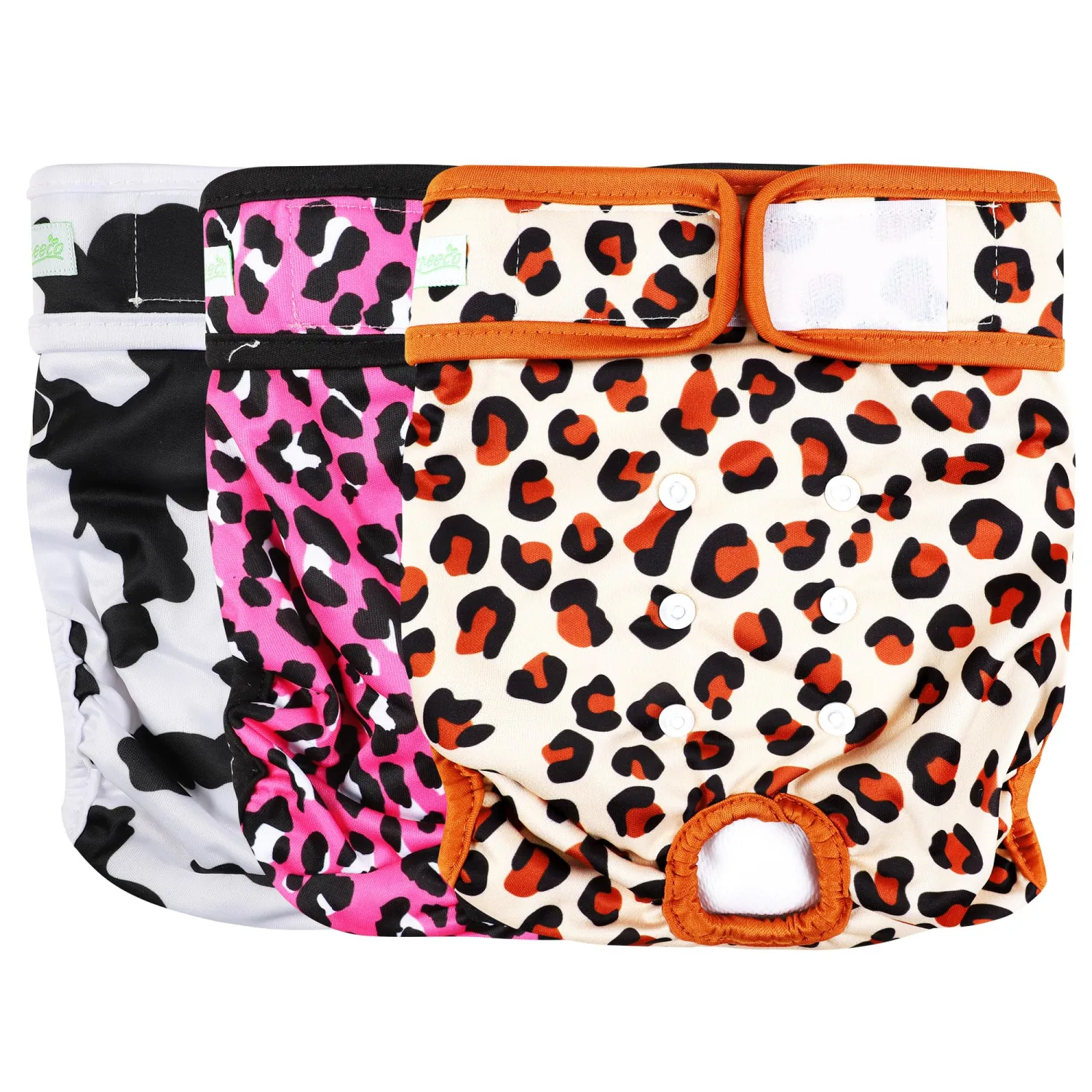 wegreeco Luxury Washable Reusable Dog Diapers (Stylish Pattern) -Female Dog Diapers, Doggie Diapers, 3 Pack (Cheetah Print, Medium)
