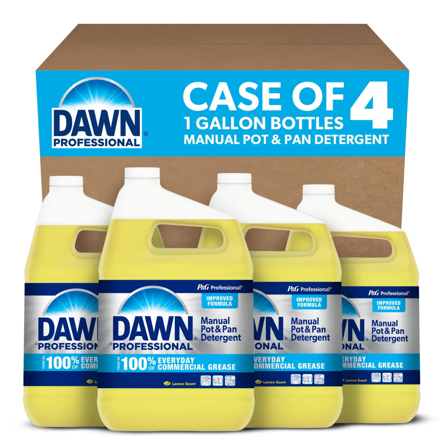 Dawn Dishwashing Liquid Soap Detergent, Bulk Degreaser Removes Greasy Foods from Pots, Pans and Dishes in Commercial Restaurant Kitchens, Lemon Scent, 1 Gal (Case of 4) (Packaging May Vary)