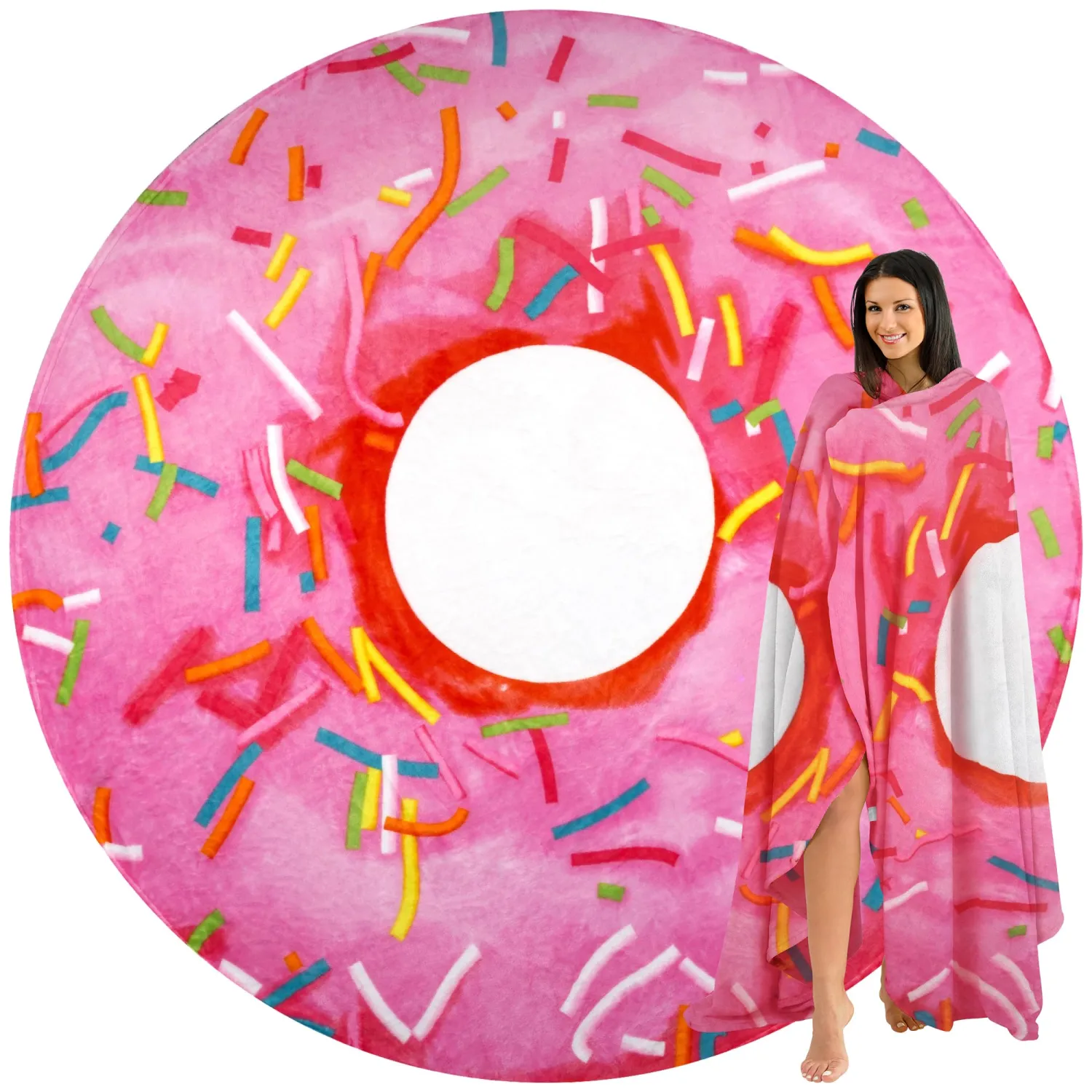 Zulay Donut Blanket - Novelty Big Donut Blanket Adult and Kids - Premium Soft Flannel Round Pink Glazed Donut Blanket for Indoors, Outdoors, Travel, Home and More, 285 GSM - 36 Inches