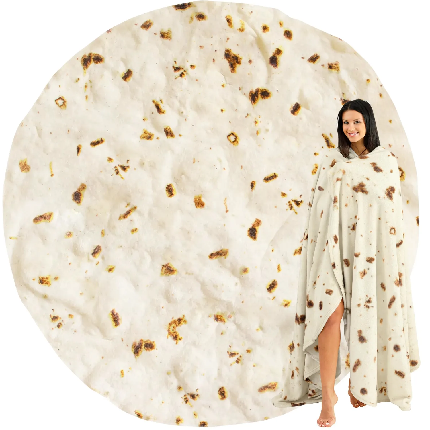 Zulay Kitchen Burritos Tortilla Throw Blanket Double Sided 36 inches for Adult and Kids - Giant Novelty Funny Taco Tortilla Blanket, Soft 285 GSM Flannel - White Elephant Gift