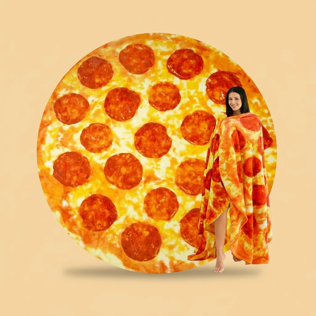 Zulay Pepperoni Pizza Blanket - Novelty Big Pizza Blanket Adult and Kids - Premium Soft Flannel Round Pepperoni Blanket for Indoors, Outdoors, Travel, Home and More, 285 GSM - 36 Inches