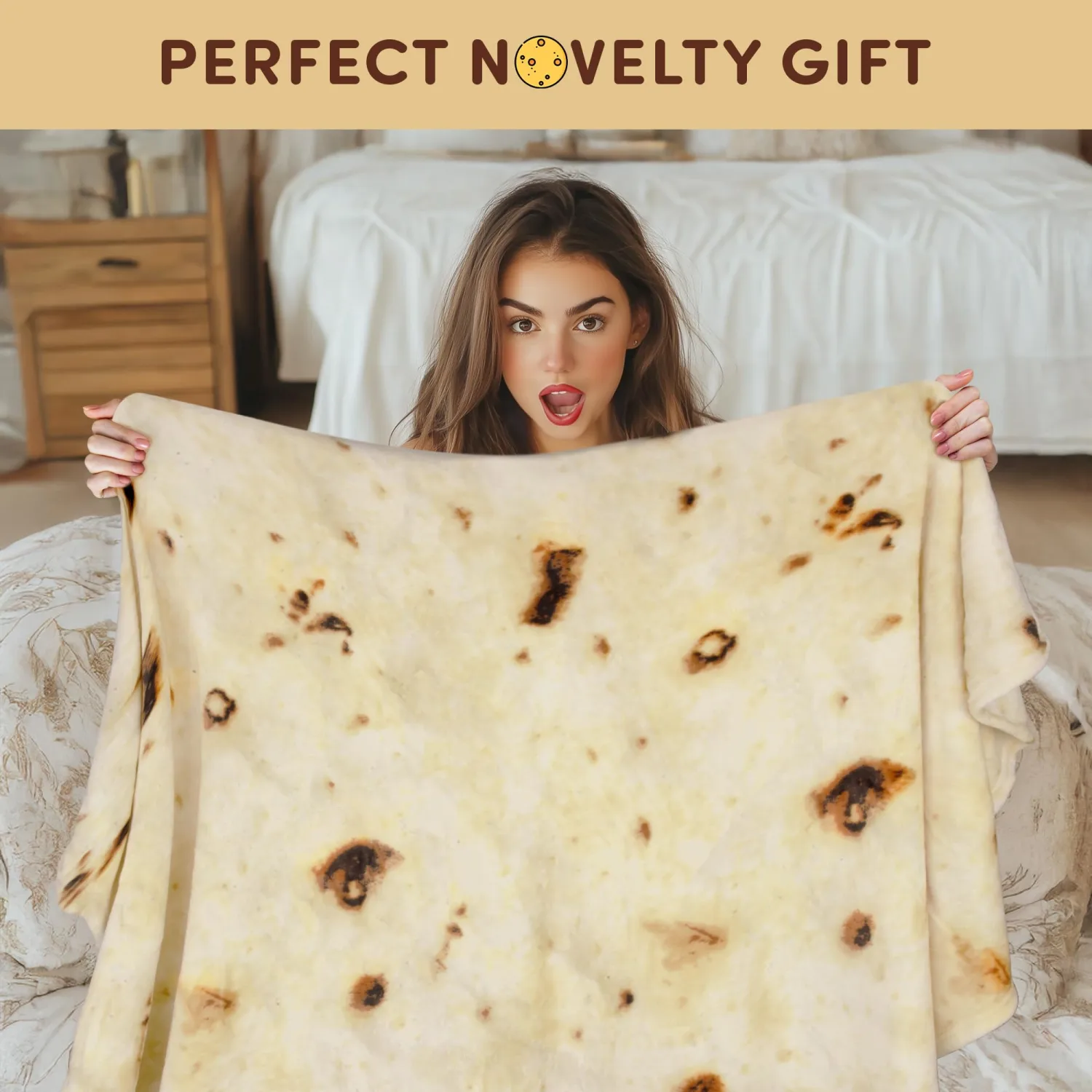Zulay Extra Large Burritos Tortilla Throw Blanket – Wrap Yourself Like a Giant Taco! Double-Sided 71 Inches, Funny & Ultra Cozy Novelty Blanket, Super Soft 285 GSM Flannel