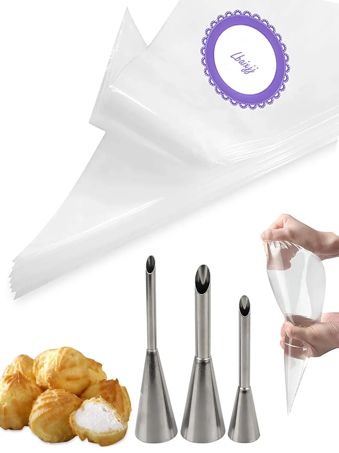 Puff Cream Filling Piping Tip 3 Pcs,Cupcake Filler Tool with 20 Disposable Pastry Bags for Filling Donuts,Cupcakes & Eclairs