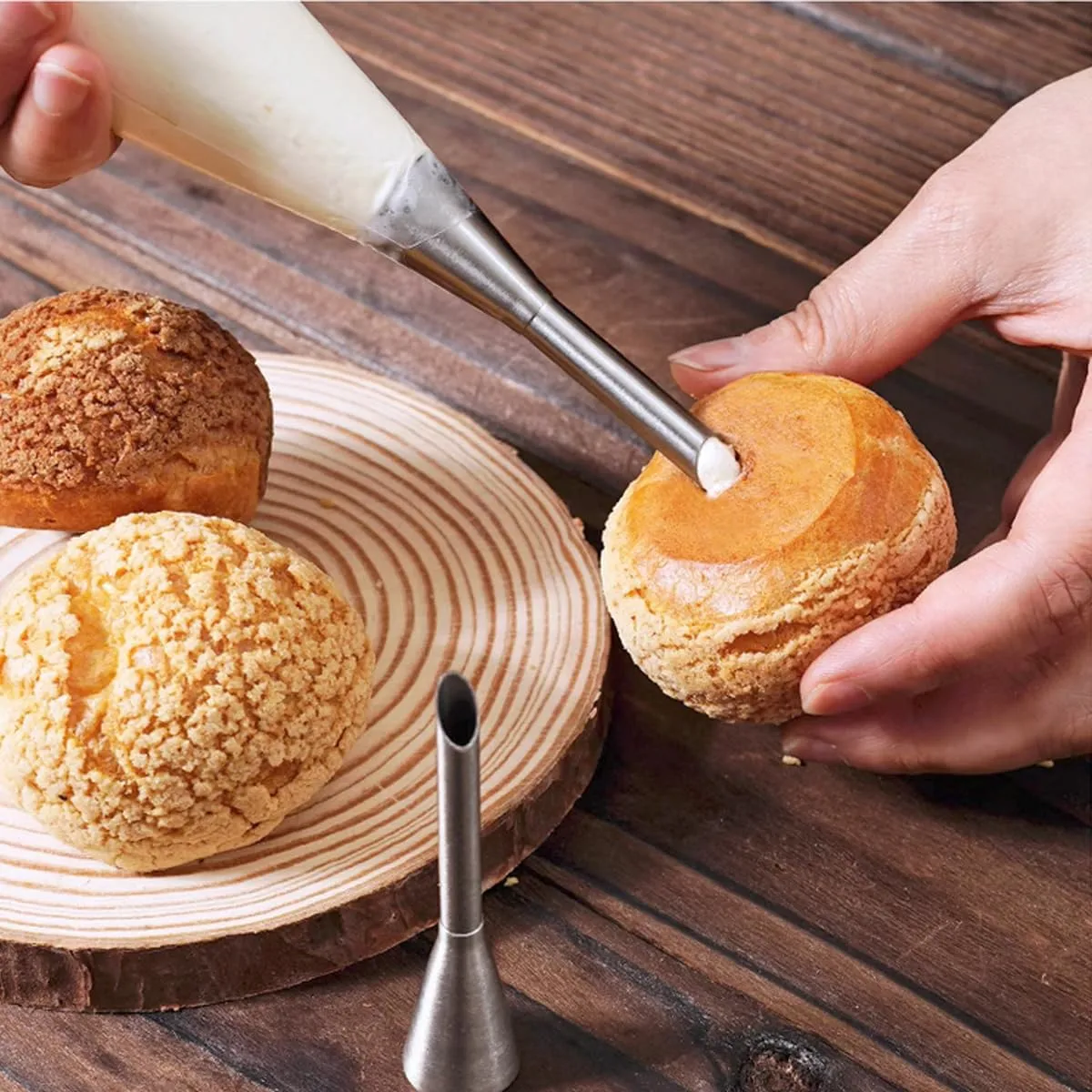 Puff Cream Filling Piping Tip 3 Pcs,Cupcake Filler Tool with 20 Disposable Pastry Bags for Filling Donuts,Cupcakes & Eclairs