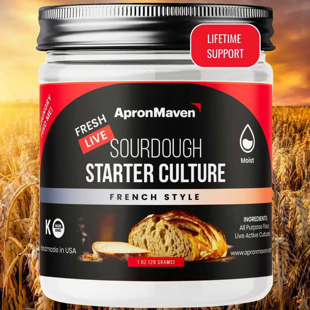 Apron Maven Fresh Live Sourdough Starter Culture, French Style, Milder Tanginess for Baguettes, Pain de Campagne, French Country Loaves