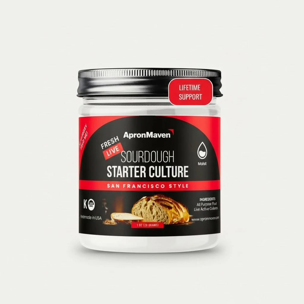 Apron Maven Premium Sourdough Starter Culture - Chewy Tangy San Francisco Style - Fresh Live Liquid Sour Dough in Jar - With Simple Beginner Friendly Feeding Instructions and Customer Support for Homemade Bread Baking Supplies