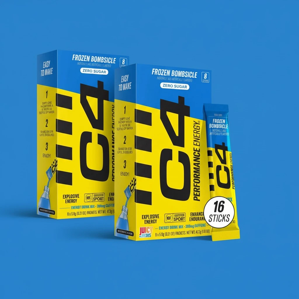 C4 Performance Energy, Frozen Bombsicle Drink Mix, 200mg Caffeine, Zero Sugar, NSF (2 Boxes, 16 Sticks)