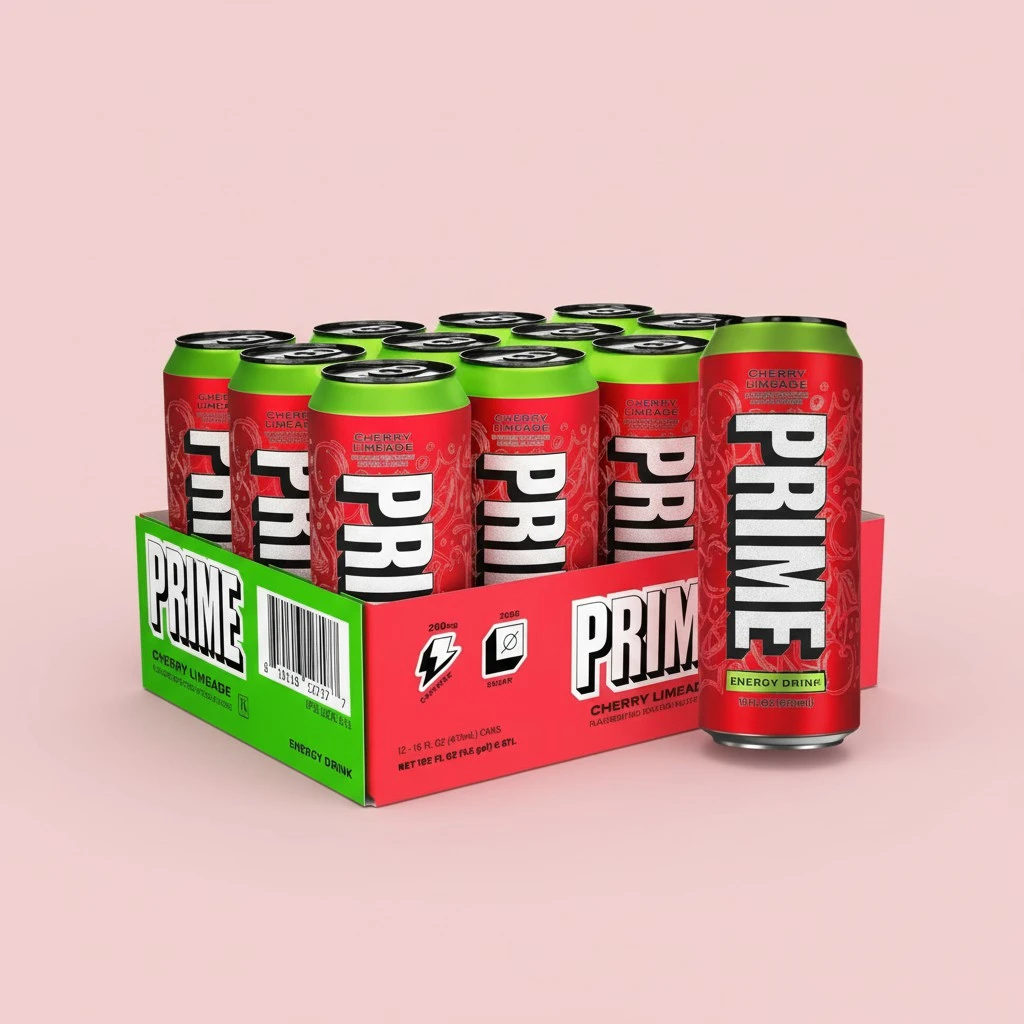 PRIME Energy CHERRY LIMEADE, Zero Sugar Energy Drink, 200mg Caffeine and 300mg of Electrolytes for Hydration, Vegan, Gluten Free,16 Fluid Ounce, 12 Pack