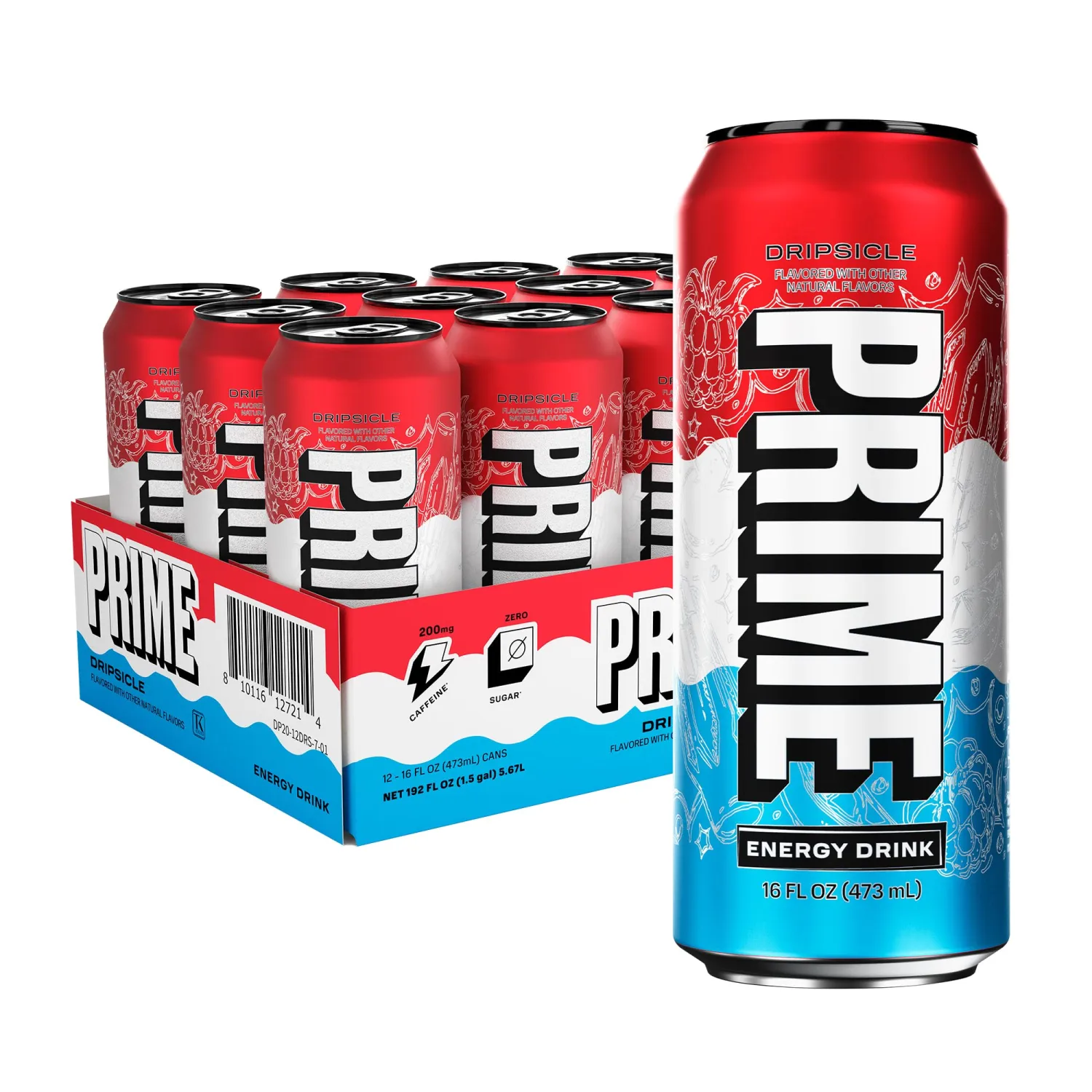 PRIME Energy DRIPSCICLE, Zero Sugar Energy Drink, 200mg Caffeine and 300mg of Electrolytes for Hydration, Vegan, Gluten Free,16 Fluid Ounce, 12 Pack