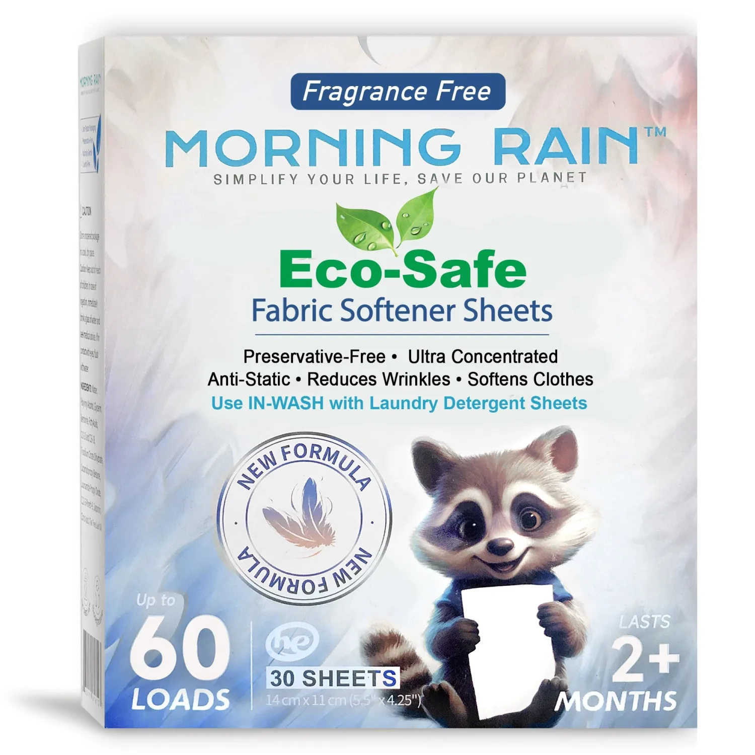 Eco Fabric Softener Sheets for Washing Machine - Fragrance-Free, Preservative-Free, Ultra-Concentrated - 30 Sheets for Up to 60 Loads, Anti-Static, Reduces Wrinkles, Softens Clothes