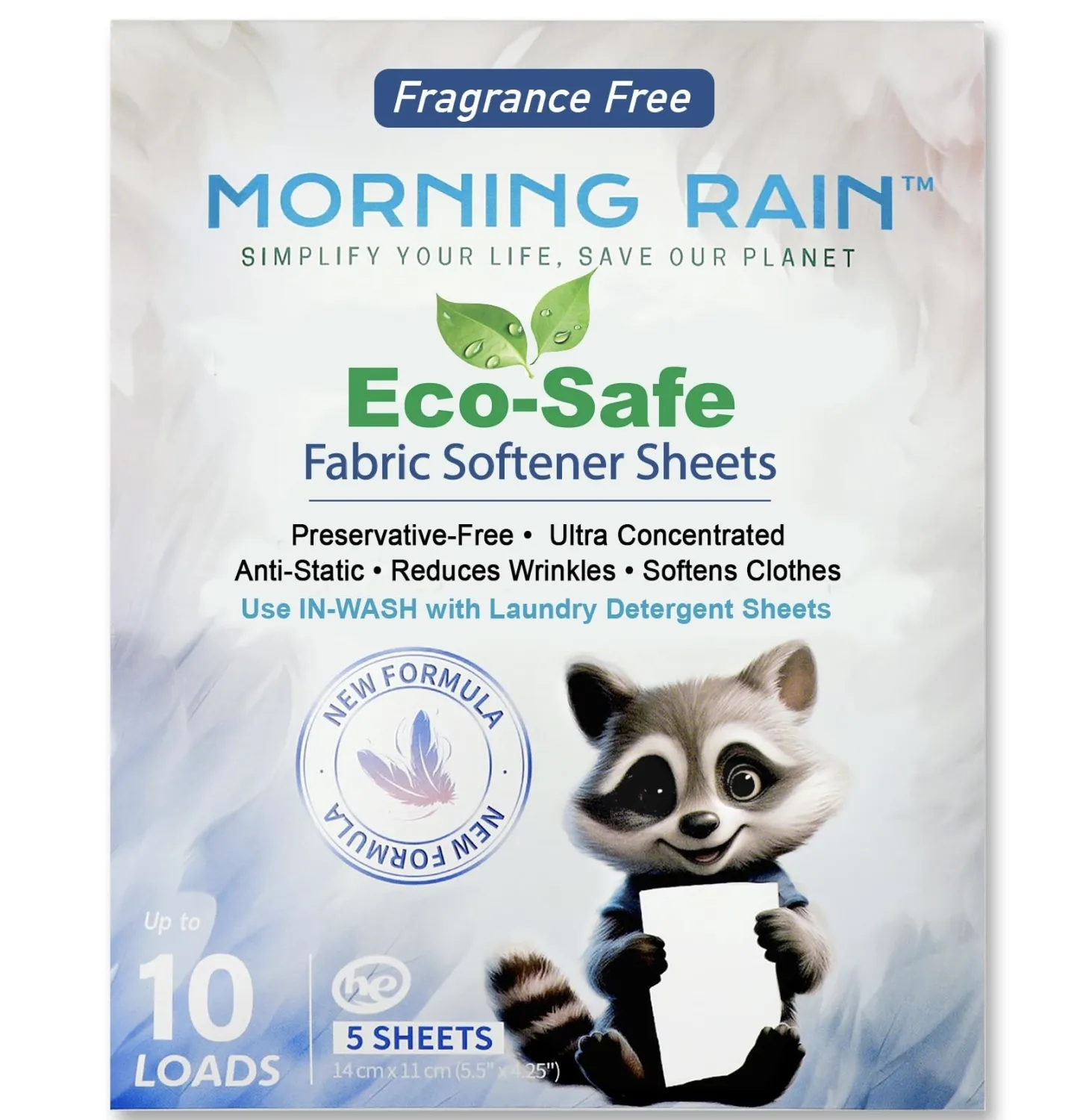 Eco Fabric Softener Sheets for Washing Machine - Fragrance-Free, Preservative-Free, Ultra-Concentrated - 5 Sheets for Up to 10 Loads, Anti-Static, Reduces Wrinkles, Softens Clothes