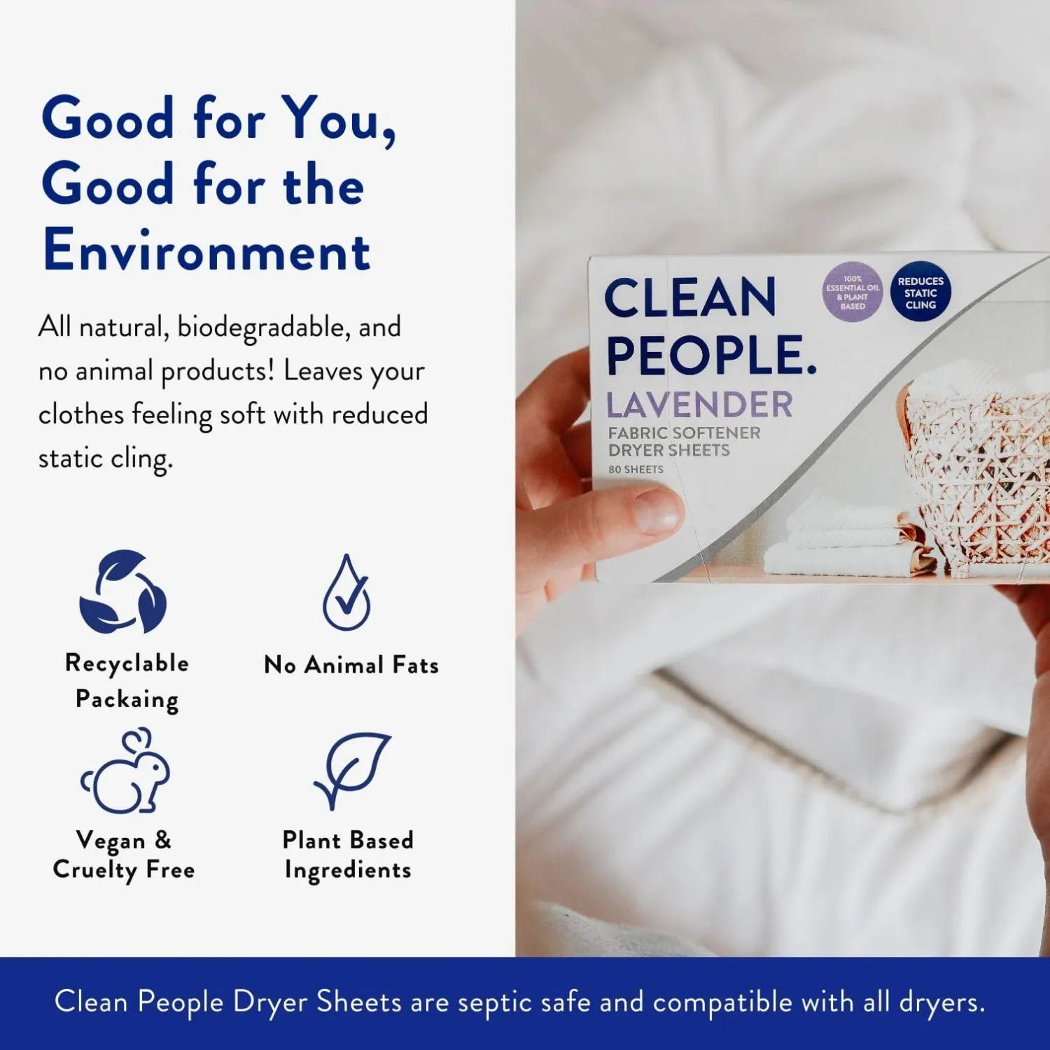 The Clean People Fabric Softener Sheets - Dryer Sheets - Softens & Removes Static - Vegan Laundry Softener With Essential Oils - Lavender, 120 Pack