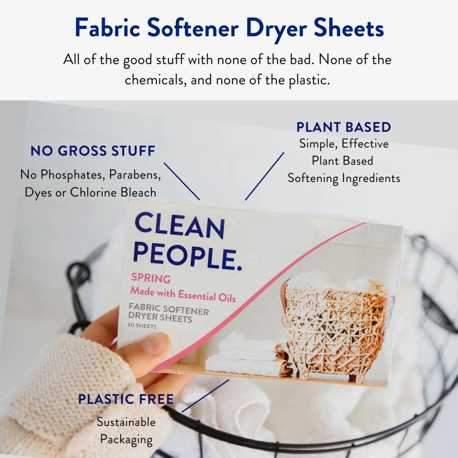 The Clean People Fabric Softener Sheets - Dryer Sheets - Softens & Removes Static Cling - Vegan Laundry Softener, Essential Oils - Spring, 120 Sheets