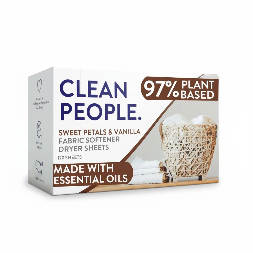 The Clean People Fabric Softener Sheets - Dryer Sheets - Softens & Removes Static Cling - Vegan Laundry Softener, Essential Oils - Sweet Petals, 120 Pack