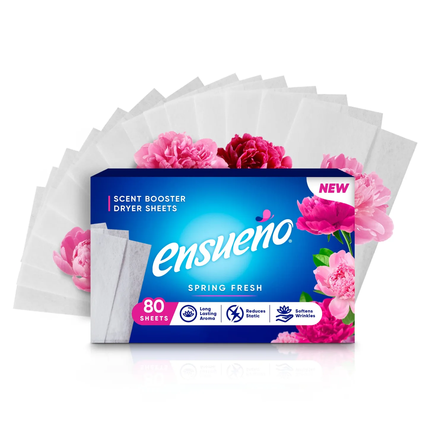 Ensueño- Fabric Softener Dryer Sheets, Scent Booster, Spring Fresh, 80 Count (Pack of 6) - Ideal for Large Households, Business, Or office Use