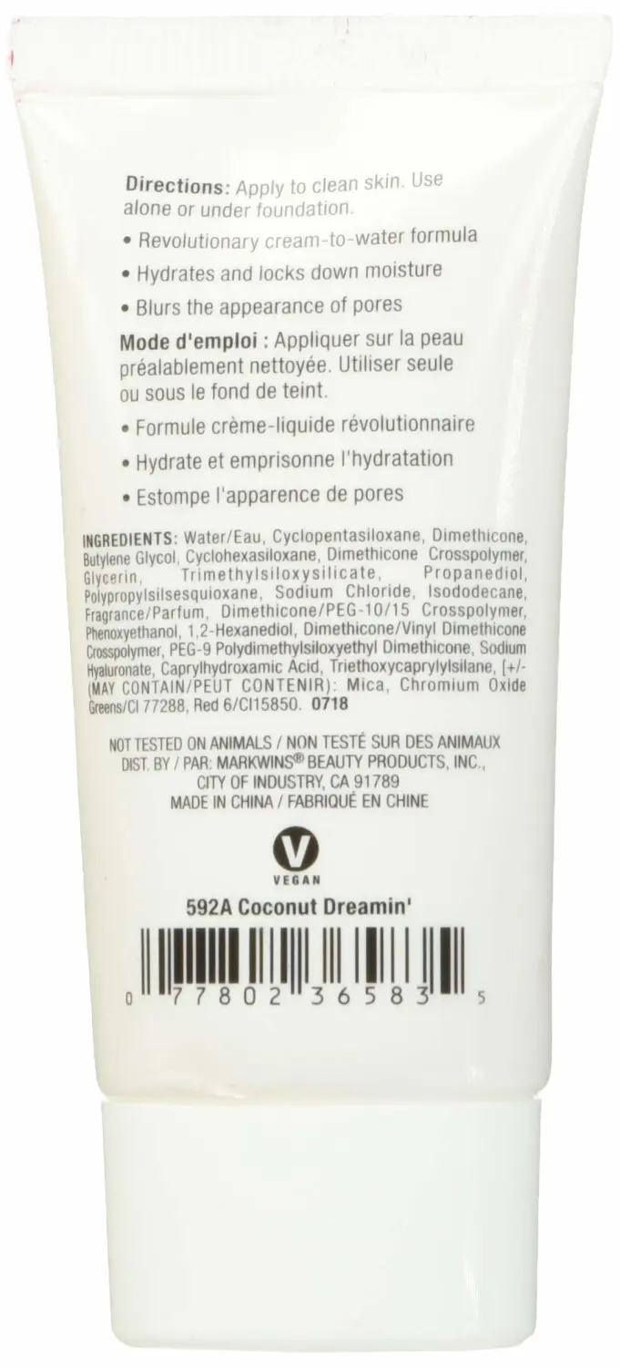 wet n wild Photo Focus Water Drop Primer, Hydrating Primer with Hyaluronic Acid, Cream-to-Liquid Texture, Cruelty-Free & Gluten-Free - Coconut