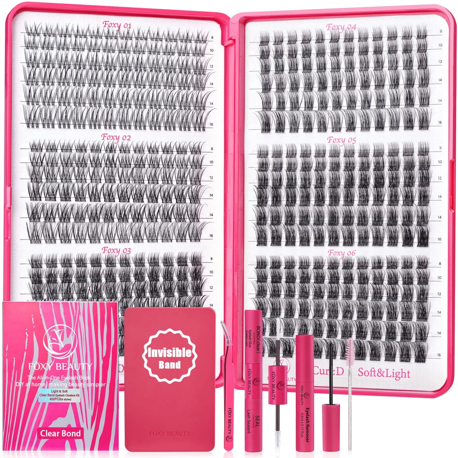 Lash Clusters Wispy 432pcs - Invisible Band Lash Clusters,Clear Band Lash Clusters For Natural Look - Lash Extension Kit With Lash Bond and Seal,Eyelash Extensions Kit Individual Lashes 0.07D-8-16MM