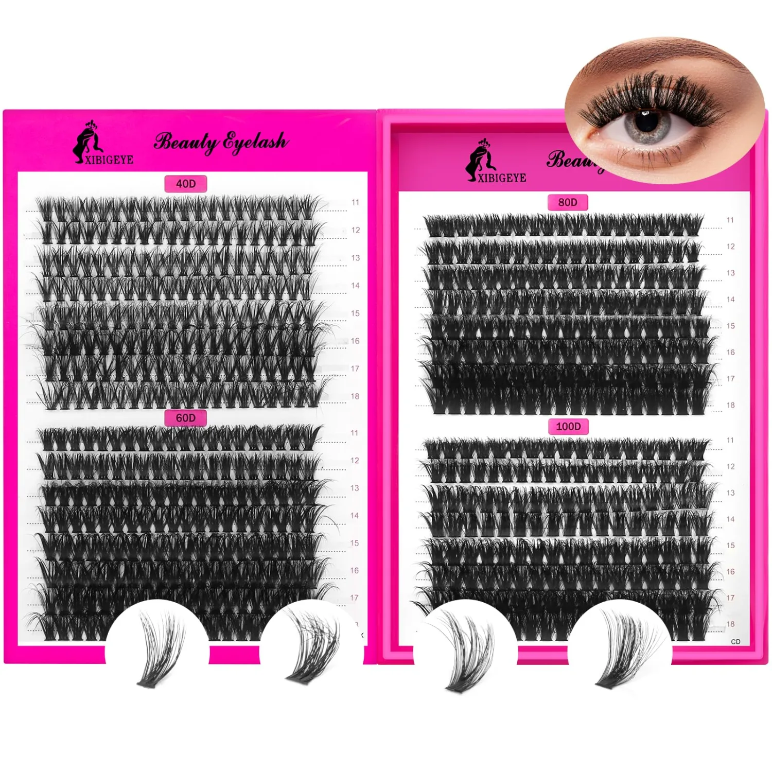 640PCS Natural Lash Clusters-Cluster Eyelash Extensions 11-18mm Mixed C Curl Individual Lashes Clusters 40D+60D+80D+100D Eyelash Clusters DIY Wispy Lash Clusters