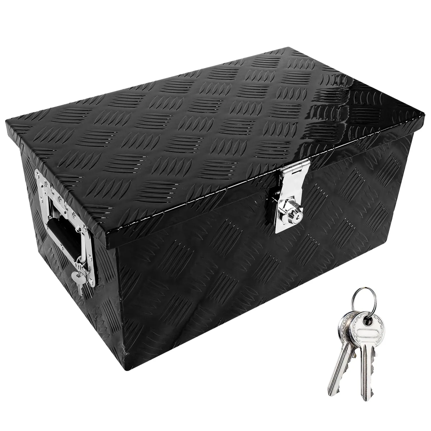 20 Inch Heavy Duty Aluminum Diamond Plate Tool Box Chest Box Pick Up Truck Bed RV Trailer Toolbox Storage with Side Handle, Lock and 2 Keys (Black, 20")