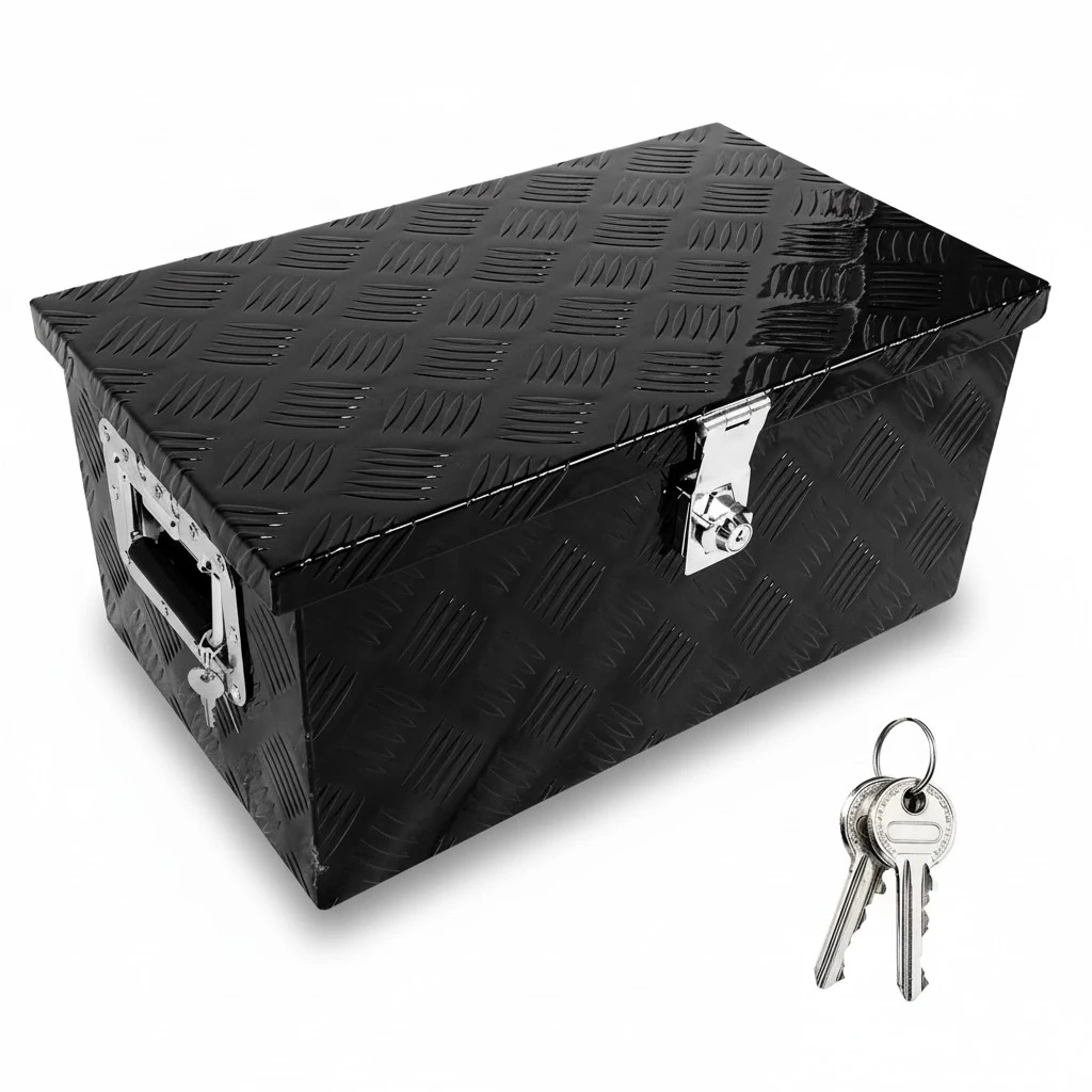 20 Inch Heavy Duty Aluminum Diamond Plate Tool Box Chest Box Pick Up Truck Bed RV Trailer Toolbox Storage with Side Handle, Lock and 2 Keys (Black, 20")