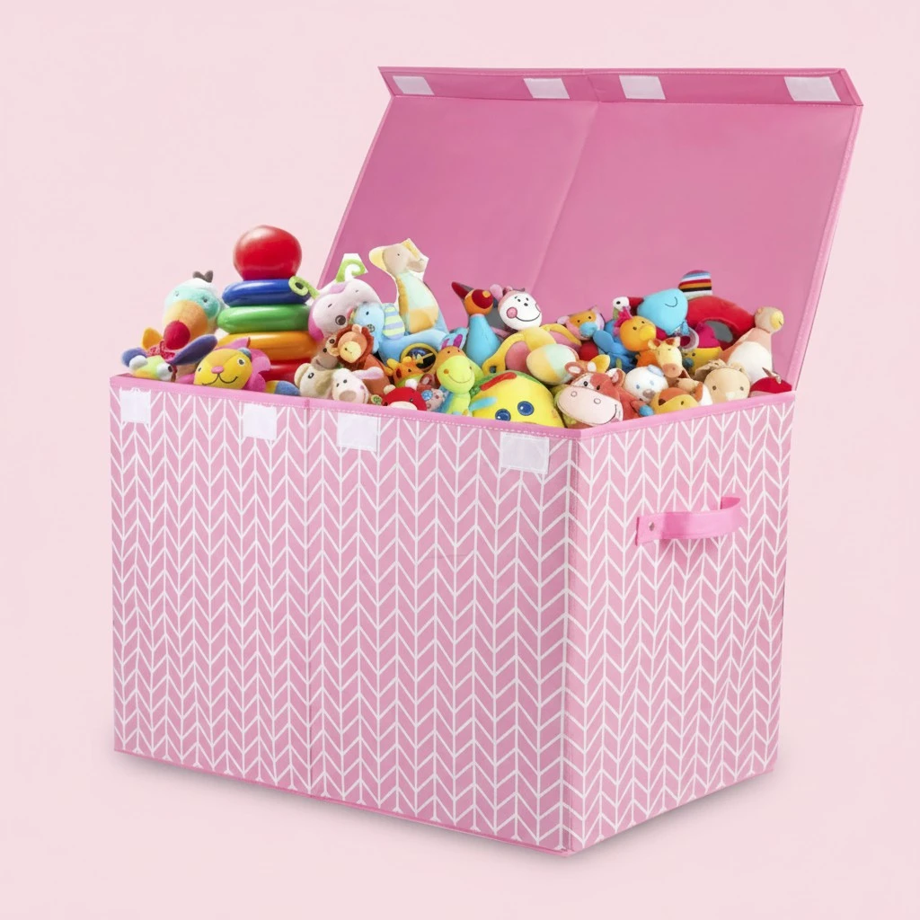 Large Toy Storage Box Chest for Girls Kids, Sturdy Toy Box Bin Organizer Baskets with Lid for Living Room, Nursery, Closet, Bedroom, Playroom 25"x13" x16" (Pink)