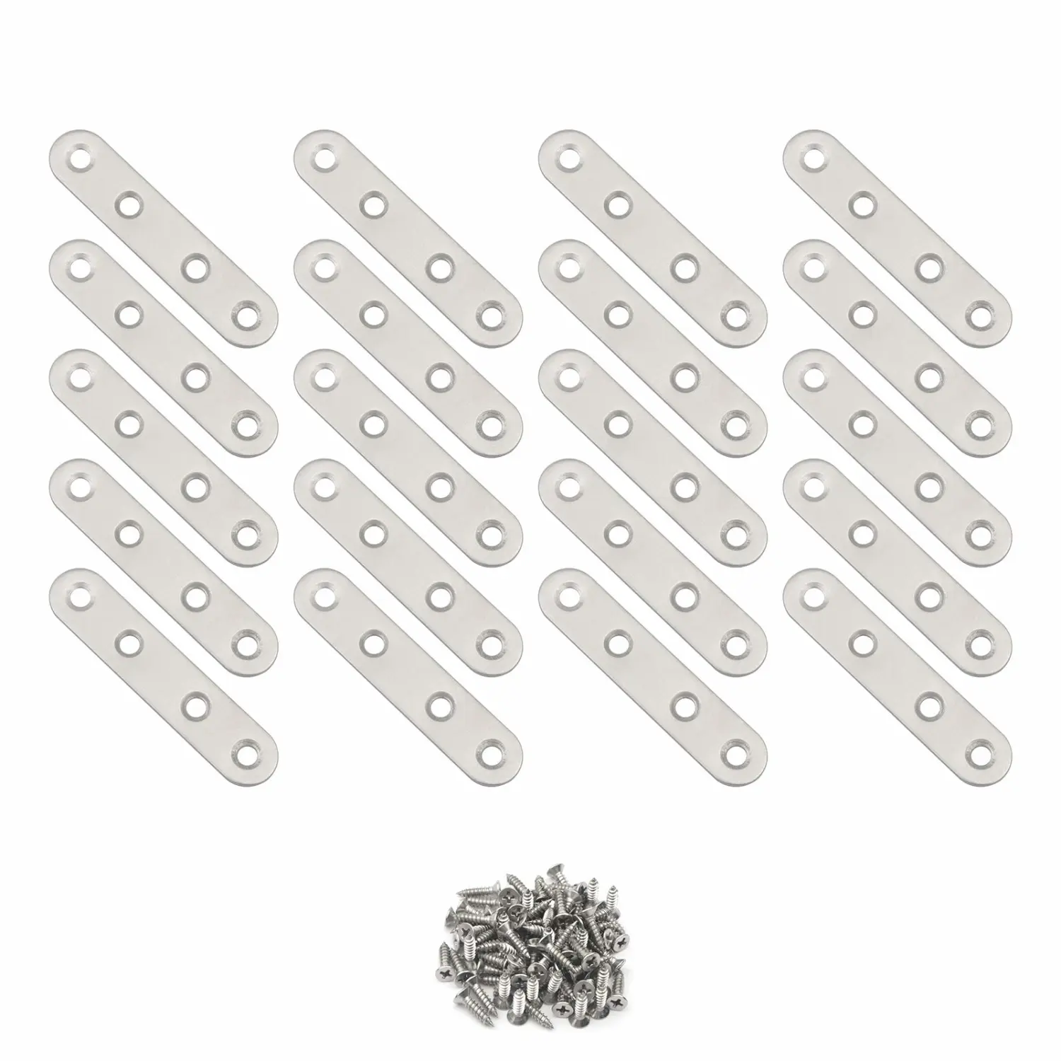 3 inch 4 Holes Stainless Steel Flat Mending Repair Plate Bracket Connector, Flat Straight Brace Fixing Repair Plated Joint Bracket Pack of 20
