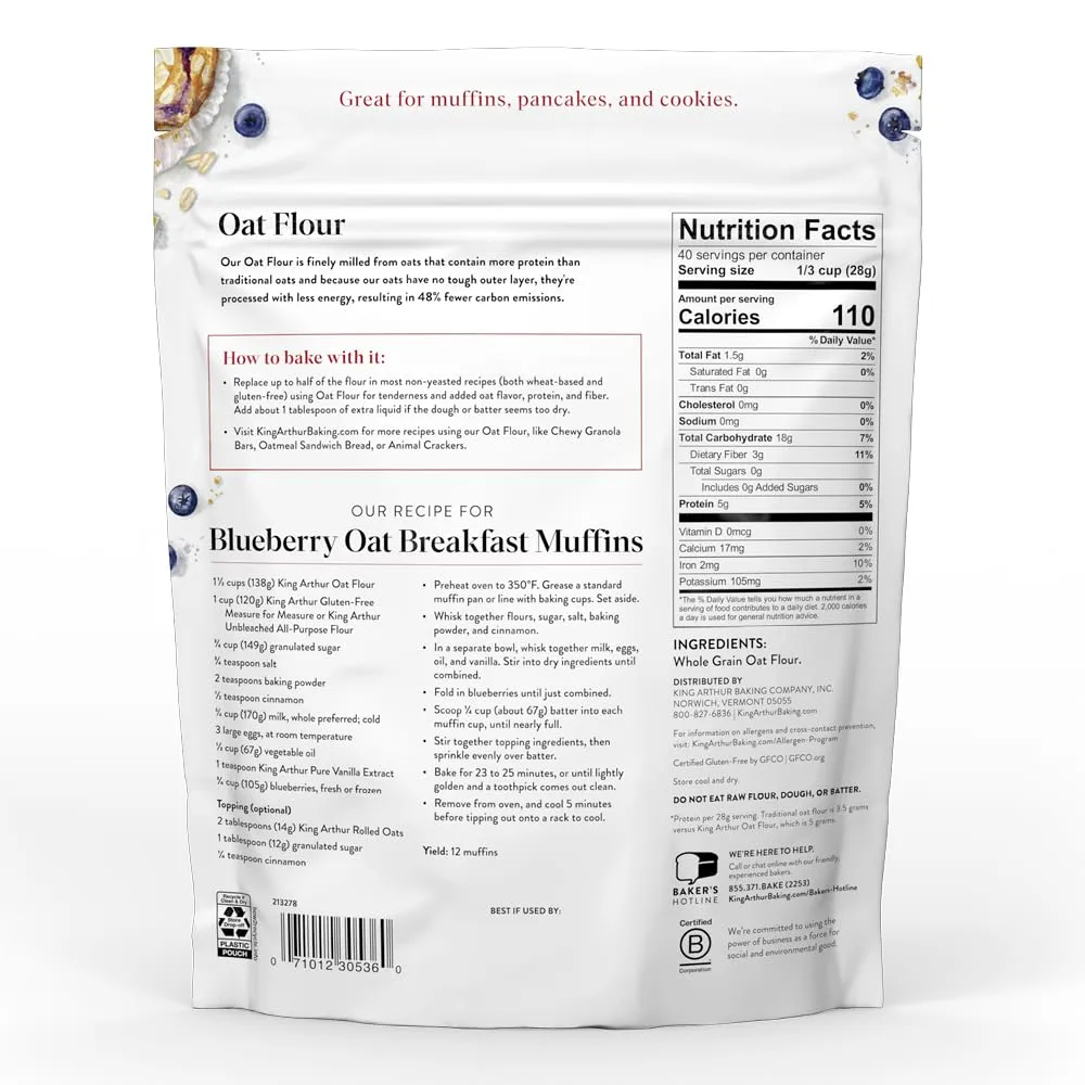 King Arthur Baking Company Gluten-Free & Whole Grain Oat Flour 2.5 lbs.