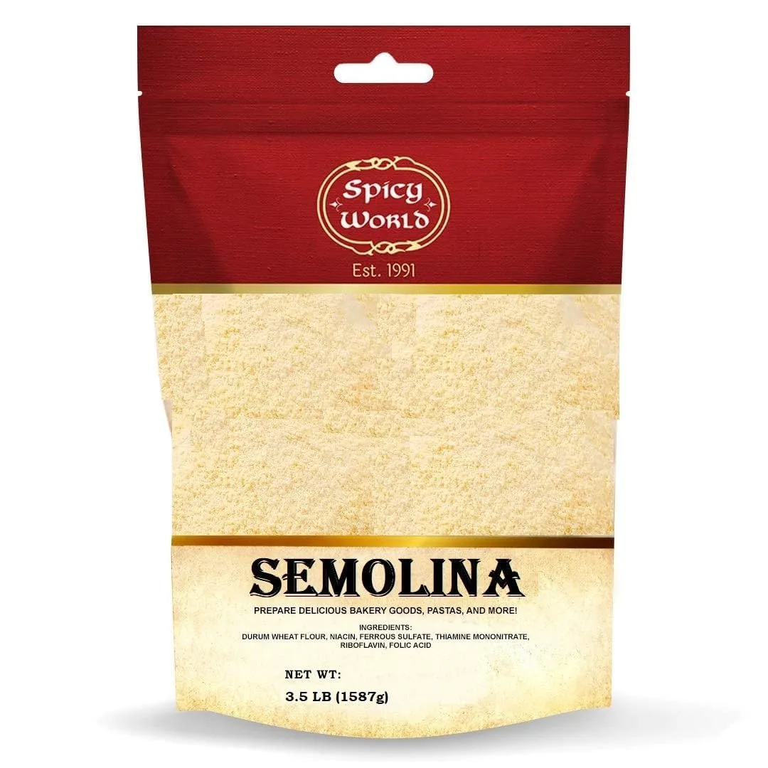 Spicy World Semolina Flour 3.5 LB | USA Grown Semolina Flour for Pizza, Fine Semolina Flour for Pasta, and Bread Making | Fine Ground, Bulk Yellow Durum Semola Flour for Pizza Peel
