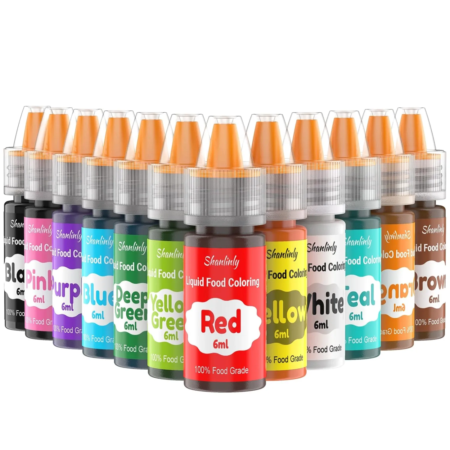 Food Coloring Liquid Set for Baking - Shanlinly 12 Color Food Grade Neon Dye Kit for Cake Decorating, Fondant, Frosting, Cookies, Christmas Baking - Tasteless, Vibrant - 0.25 Fl. oz/Bottles