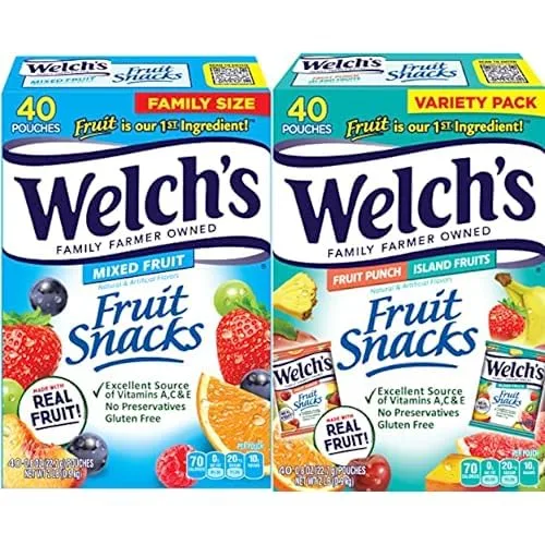 Welch's Fruit Snacks Bundle, Mixed Fruit & Island Fruits, Gluten Free, Bulk Pack, Individual Single Serve Bags, 0.8 oz (Pack of 80)