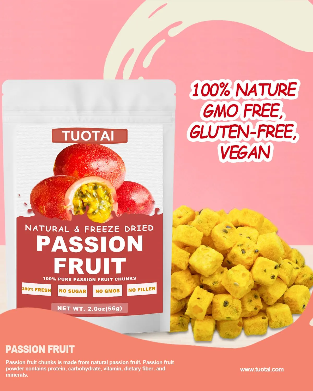 Freeze Dried Passion Fruit, 2 Ounces, Passion Fruit Chunks for Cake, Drinks and Baking Food