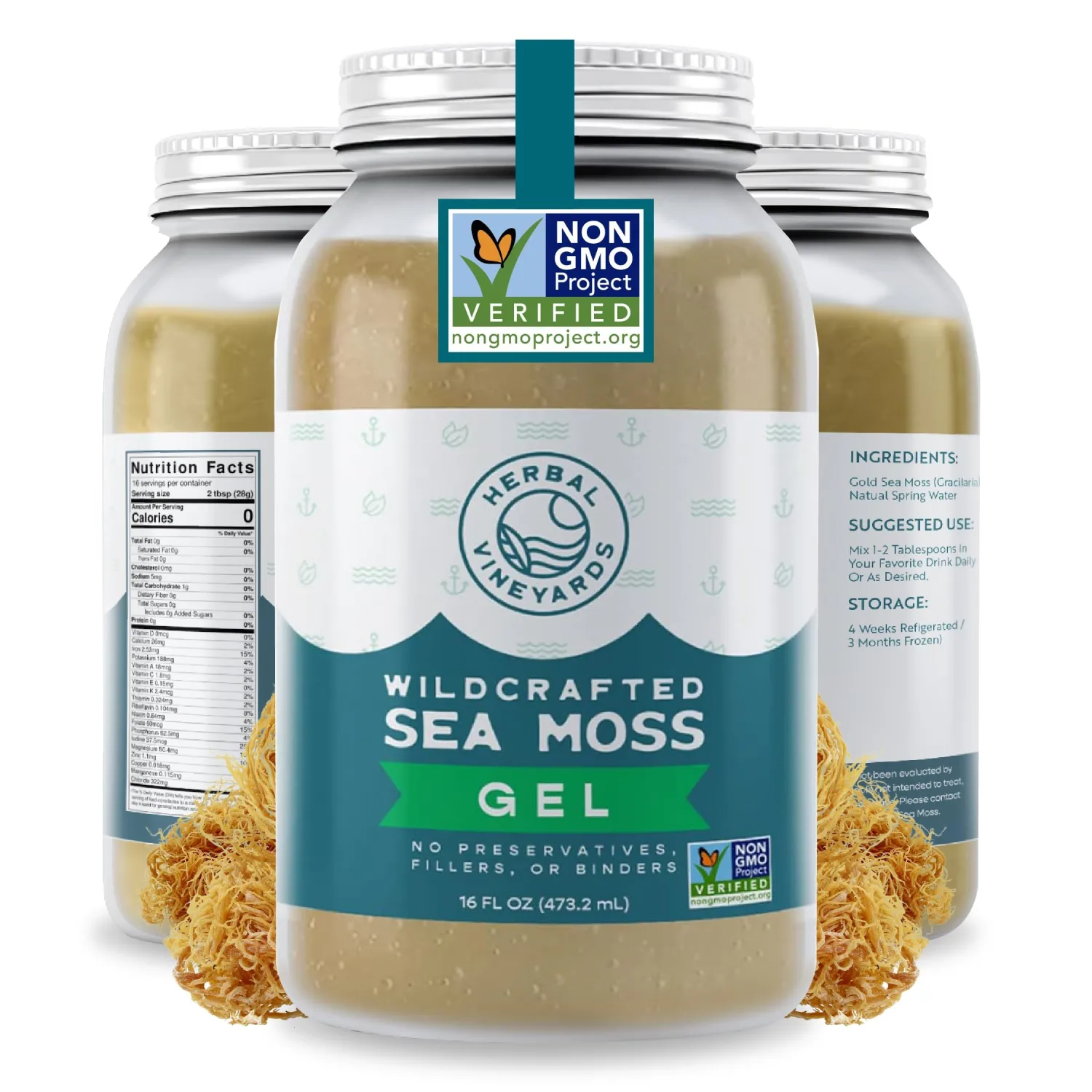 Herbal Vineyards Wildcrafted Irish Gold Sea Moss Gel - Made with Dried Seaweed & Fresh Sea Vegetables, Seamoss - Made in USA