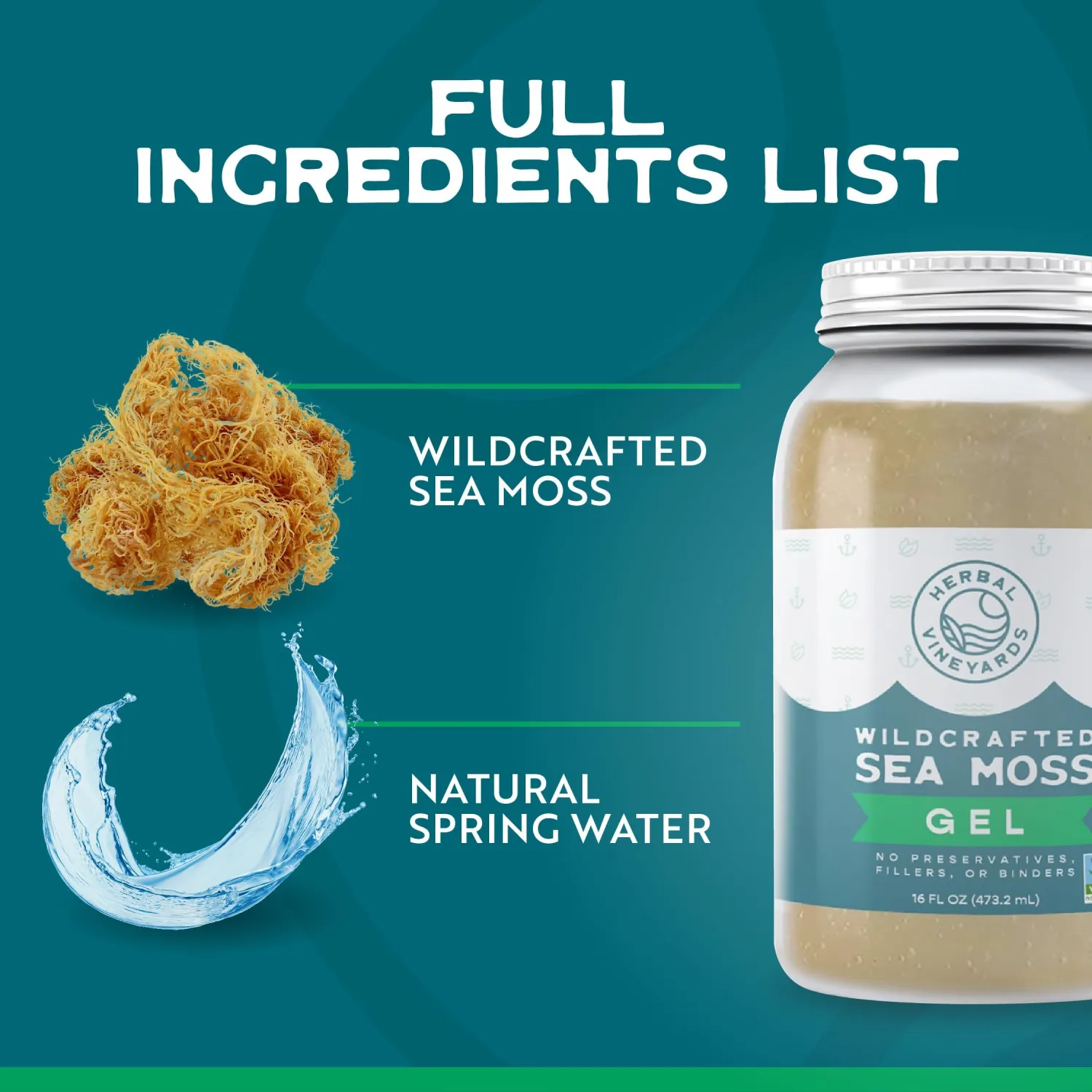 Herbal Vineyards Wildcrafted Irish Gold Sea Moss Gel - Made with Dried Seaweed & Fresh Sea Vegetables, Seamoss - Made in USA