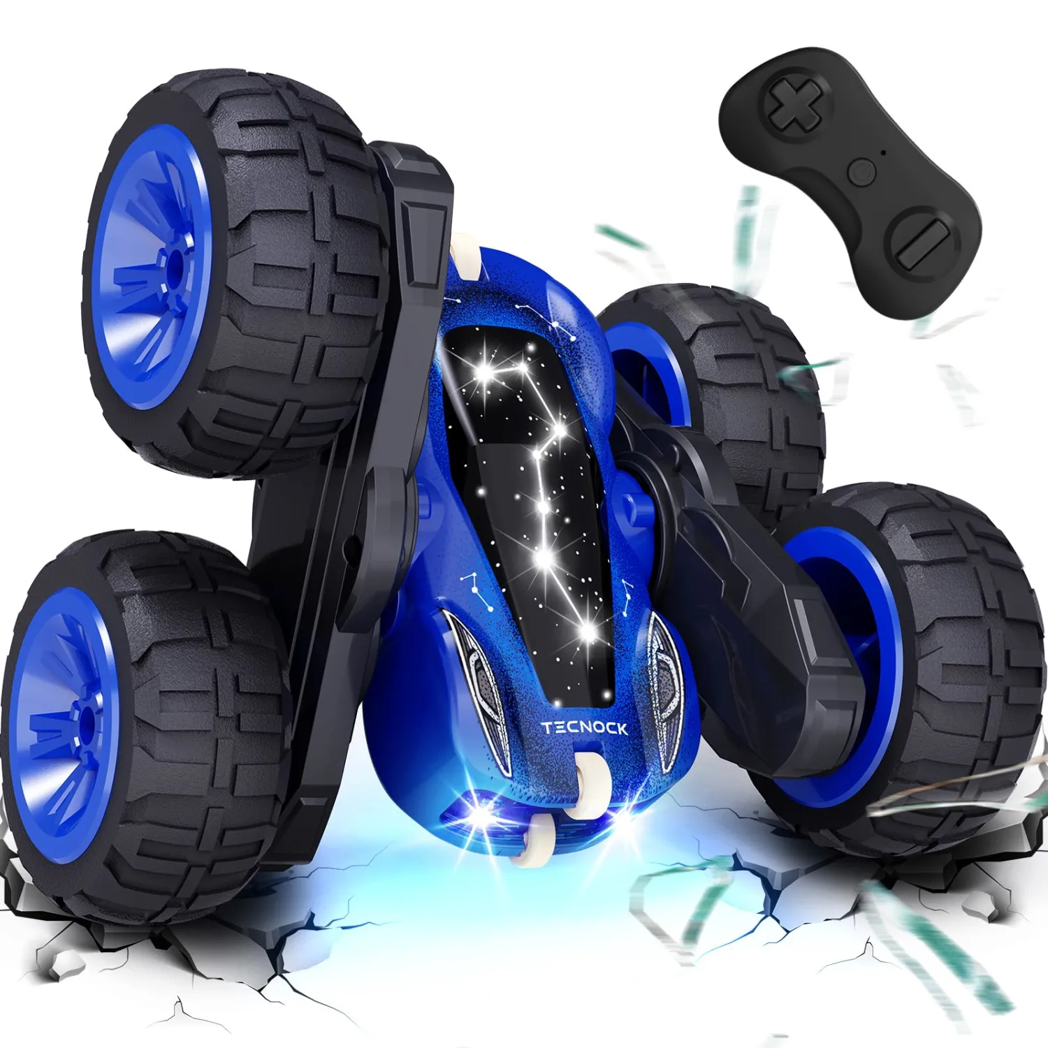 Tecnock Remote Control Car, 2.4GHz RC Cars with USB-C Easy Charging, 4WD Double Sided 360° Rotates and Flips RC Stunt Car, Toys Gift for Boys and Girls