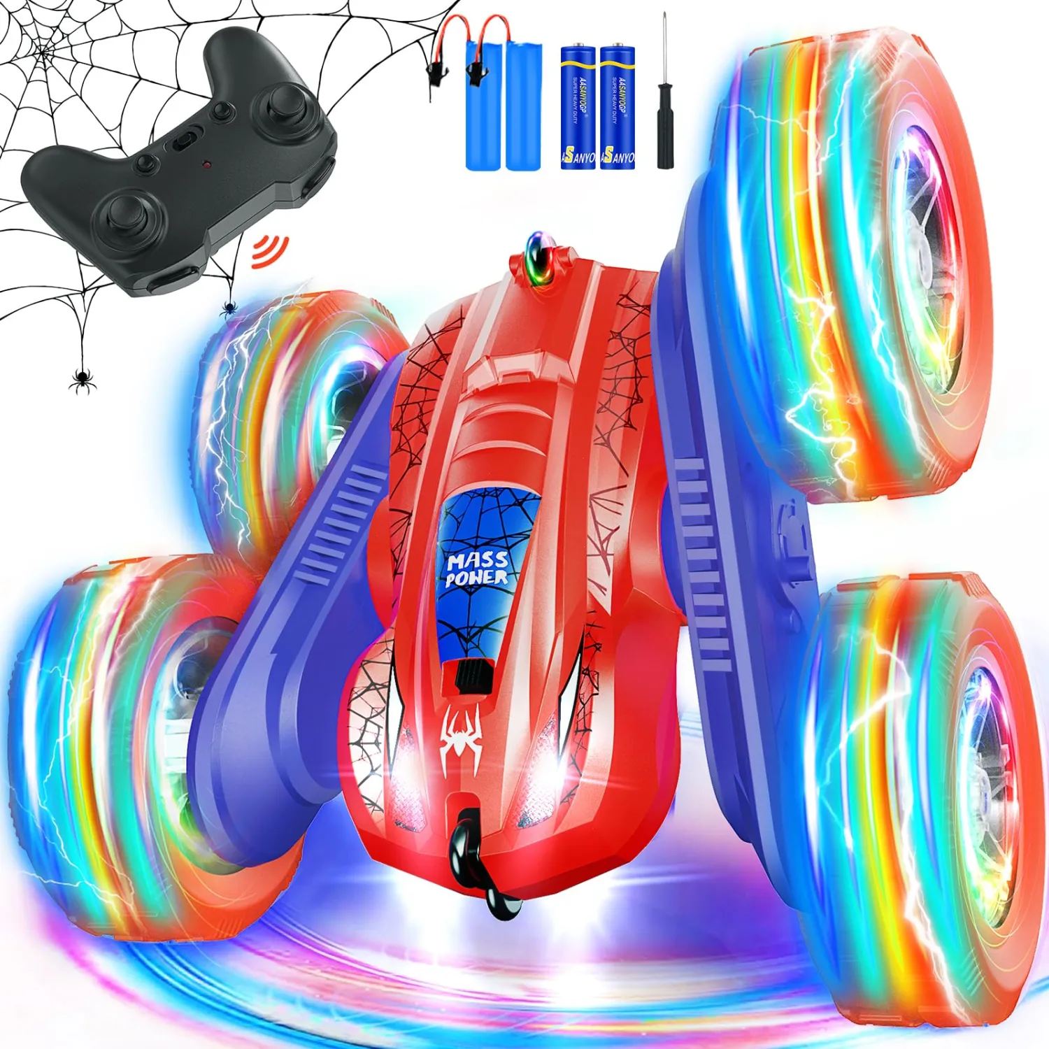 Spider RC Cars Double-Sided Driving 360° Flips Rotating 4WD with Lights for Kids Ages 4-7 8-12 Year Old, Remote Control Stunt Car Toys for Boys and Girls Xmas Gift
