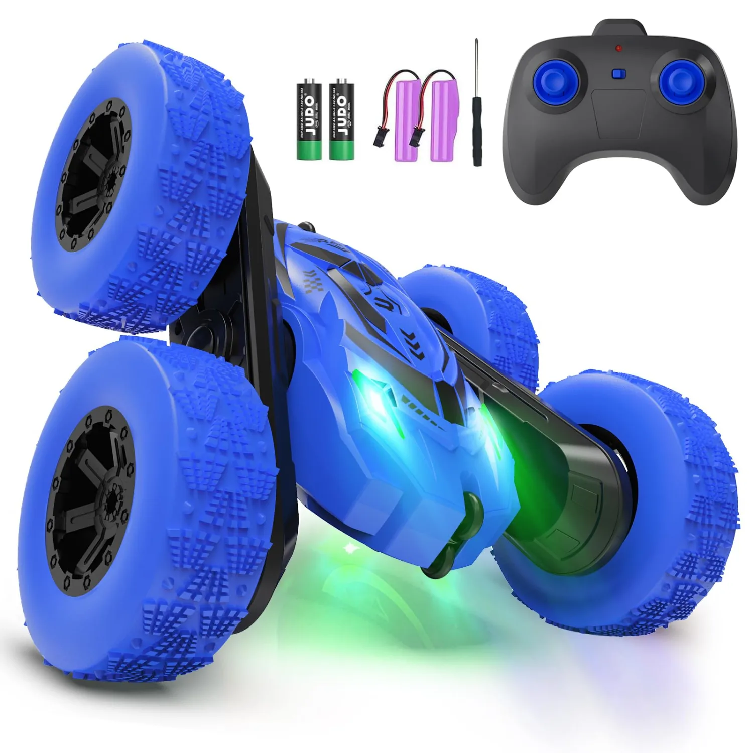 Remote Control Car for Boys 4-7, RC Cars with Headlights Double-Sided Driving 360° Flips Rotating for Kids Ages 4+ Year Old, RC Stunt Car Toys for Boys and Girls Birthday Gift Blue