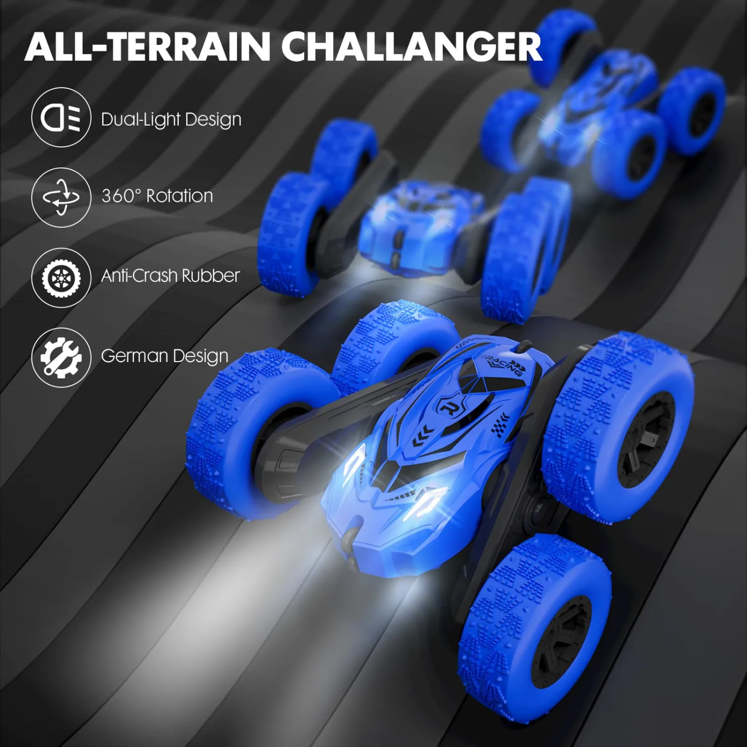 Remote Control Car for Boys 4-7, RC Cars with Headlights Double-Sided Driving 360° Flips Rotating for Kids Ages 4+ Year Old, RC Stunt Car Toys for Boys and Girls Birthday Gift Blue
