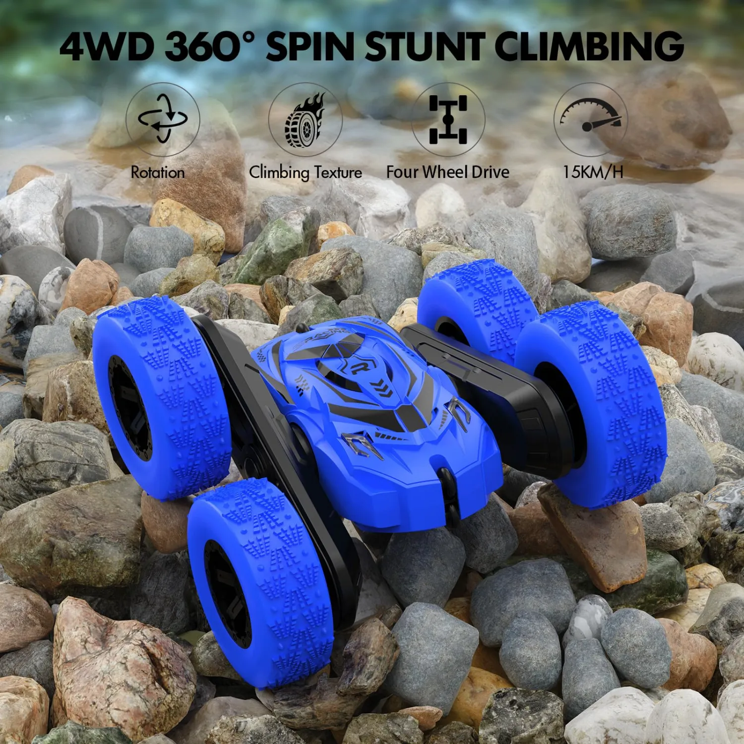 Remote Control Car for Boys 4-7, RC Cars with Headlights Double-Sided Driving 360° Flips Rotating for Kids Ages 4+ Year Old, RC Stunt Car Toys for Boys and Girls Birthday Gift Blue