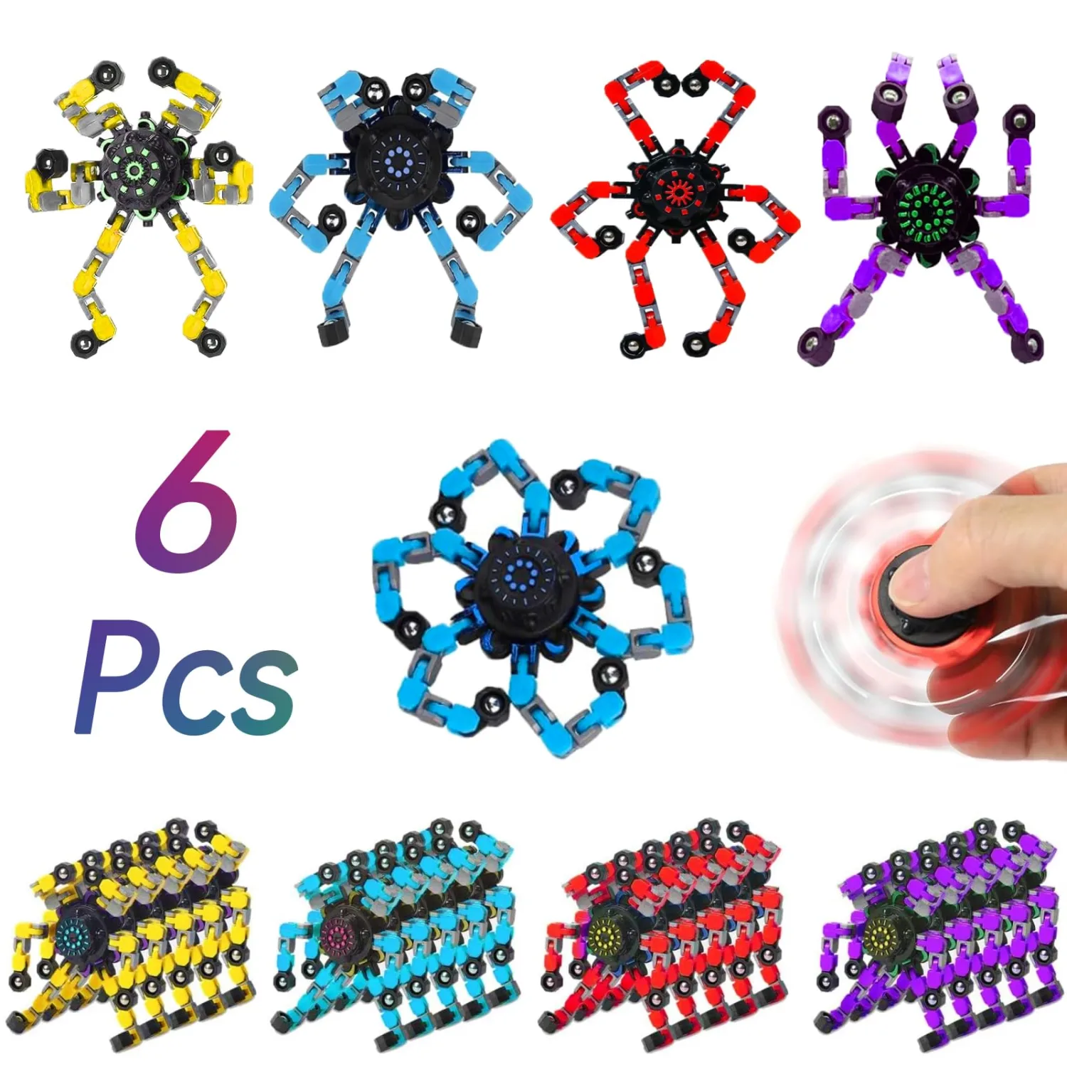 6pcs Easter Basket Stuffers Deformable Fidget Spinner Children's Advanced Fidget Toys for Stress Relief Ideal Fidget Spinners for Sensory Toys for Boys and Girls with Autism，Children's fillers