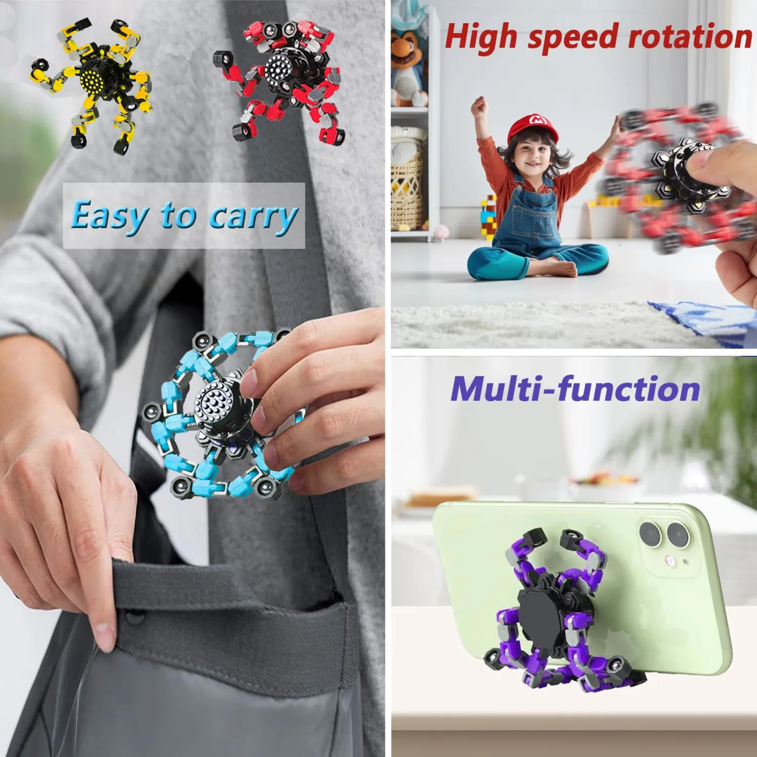 6pcs Easter Basket Stuffers Deformable Fidget Spinner Children's Advanced Fidget Toys for Stress Relief Ideal Fidget Spinners for Sensory Toys for Boys and Girls with Autism，Children's fillers
