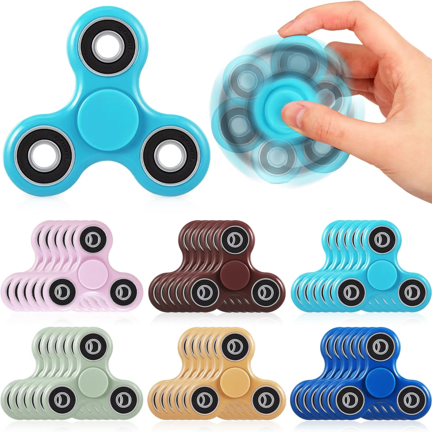 6 Pcs Fidget Spinner Toy Bulk Sensory Fidget Toy for Adults Kids Party Favors Classroom Prizes Gift Bag Fillers Stress Relief, 6 Colors