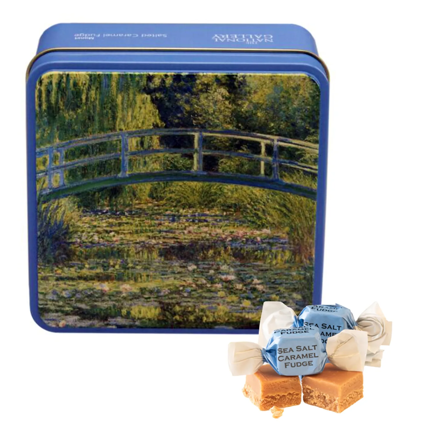 Gardiners of Scotland Handmade Fudge 120g Square Tin, Claude Monet Water Lilly Pond Salted Caramel Fudge