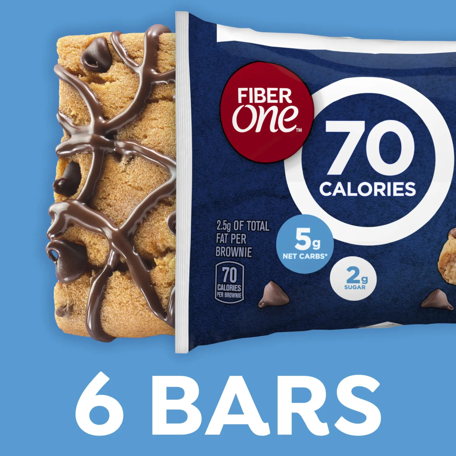 Fiber One 70 Calorie Brownies, Chocolate Chip Cookie, Snack Bars, 6 Bars, 5.34 oz