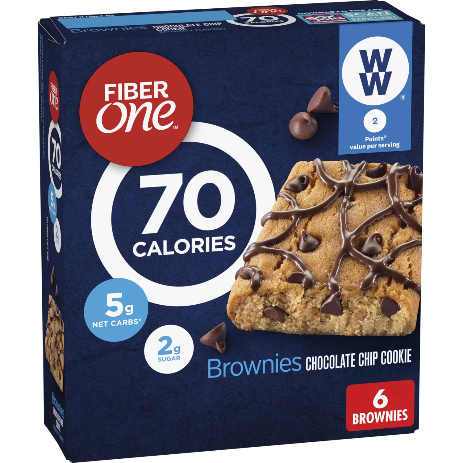 Fiber One 70 Calorie Brownies, Chocolate Chip Cookie, Snack Bars, 6 Bars, 5.34 oz