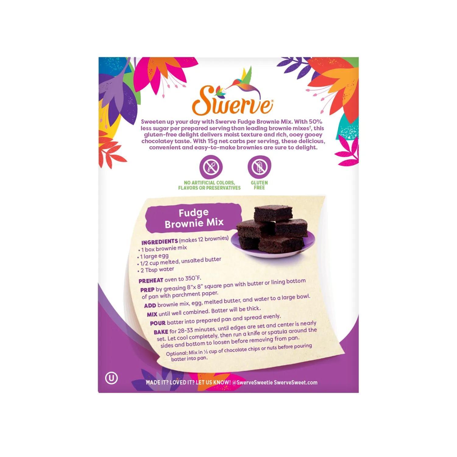 Swerve Fudge Brownie Baking Mix 11oz Pouch, 1-Pack