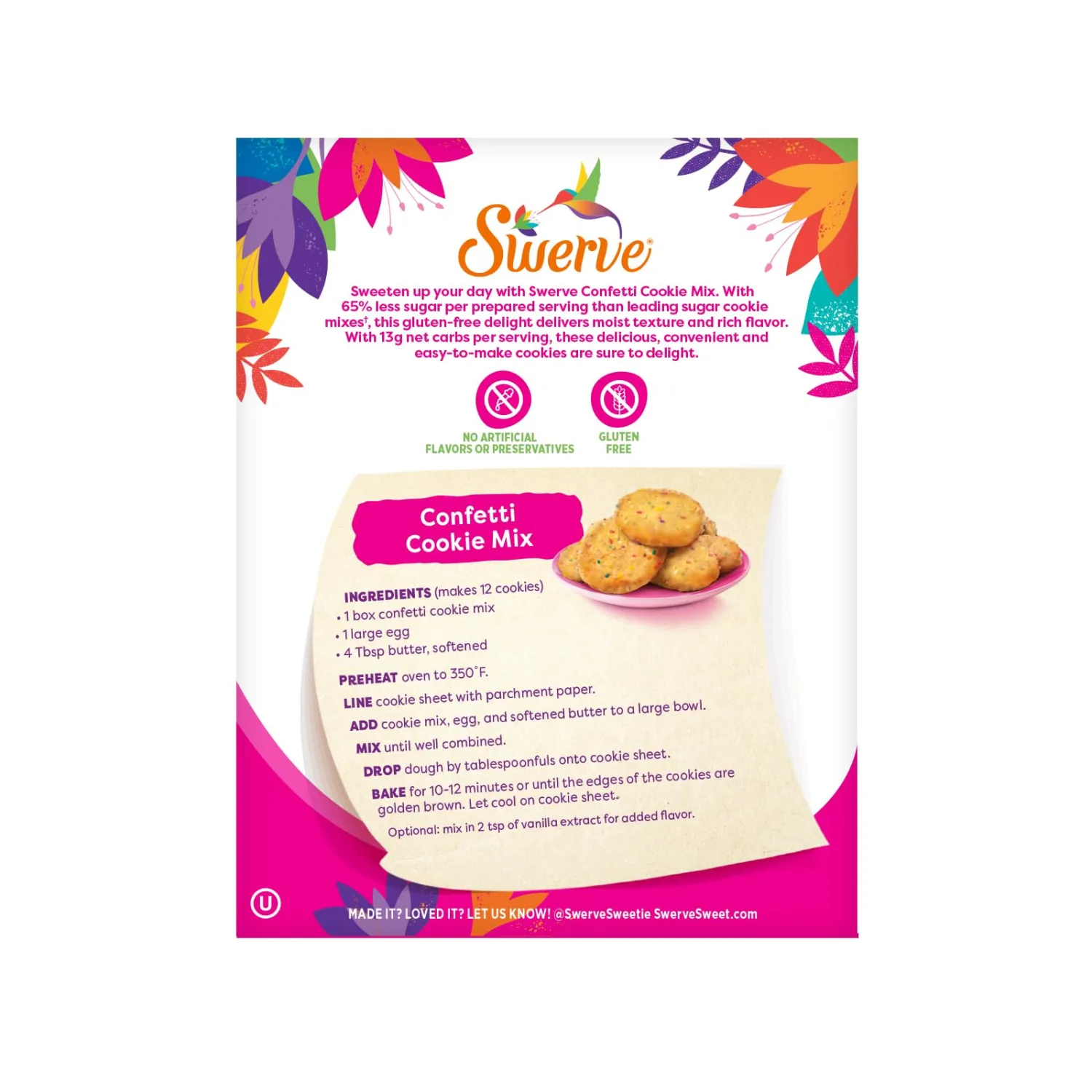 Swerve Confetti Cookie Baking Mix 9.3oz Pouch, 1-Pack