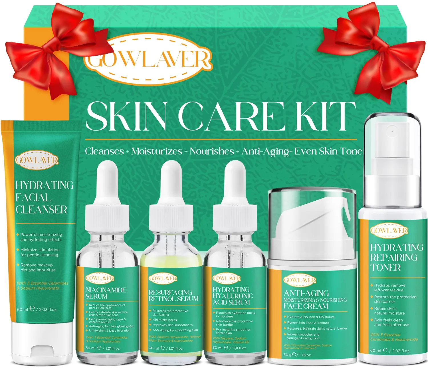 Professional Anti-Aging Skin Care Set Kit for Women Teens,Niacinamide Retinol Serum,Hylunaric Acid Serum,Skincare Gift Set,Facial Skin Care Products,Face Care Routine Kit Christmas Gift Women