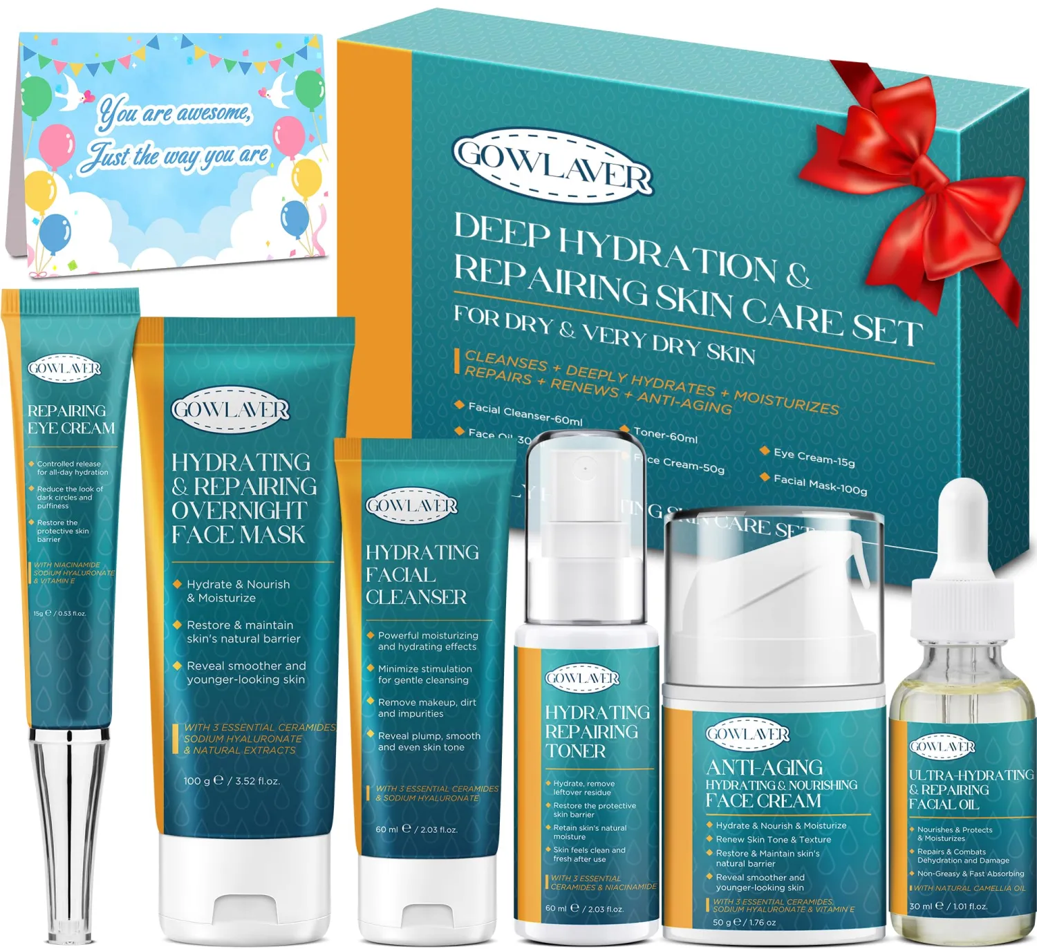 Skin Care Set for Teens Womens Stocking Stuffers,Anti-Aging Deeply Hydrates Repairs Skincare Gift Set for Dry Skin,Facial Skin Care Products Routine Kit Christmas Beauty Gift Set for Women
